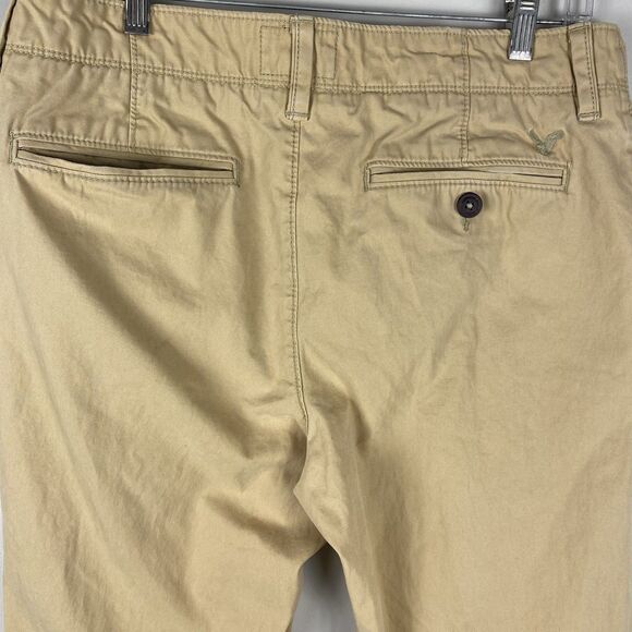 American Eagle Pants Mens 32x32 Tan Beige Original Straight Chino Khakis Preppy - Picture 3 of 7